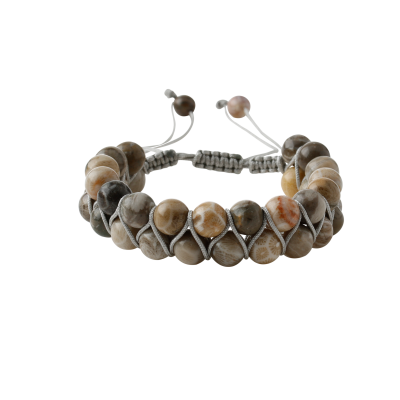 Fosil Mercan 8mm Çift Sıra Makrome Doğal Taş Bileklik - 3