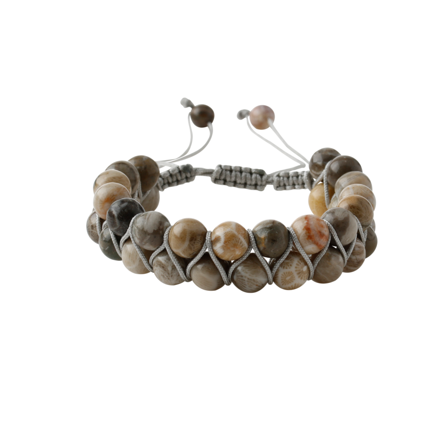Fosil Mercan 8mm Çift Sıra Makrome Doğal Taş Bileklik - 3