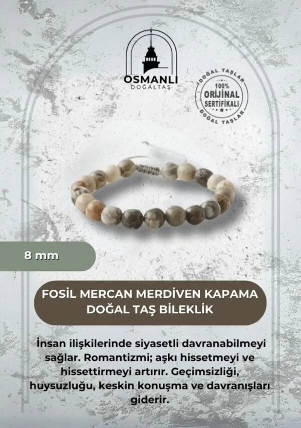 Fosil Mercan 8mm Merdiven Kapama Doğal Taş Bileklik - 2