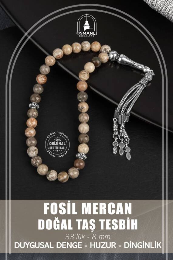 Fosil Mercan Doğal Taş Tesbih 33lük - 8mm - 1