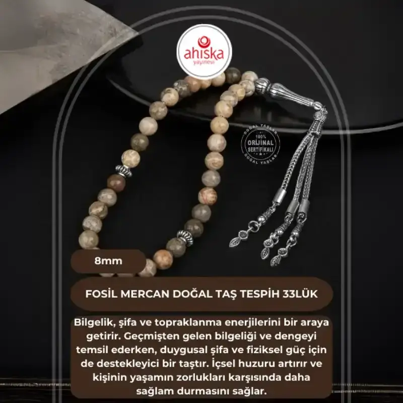 Fosil Mercan Doğal Taş Tesbih 33lük - 8mm - 2