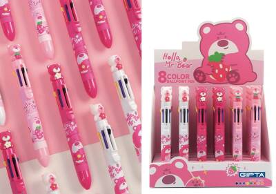 Gıpta Pink Bear Jel Tükenmez Kalem 8 Renk Birarada - 3