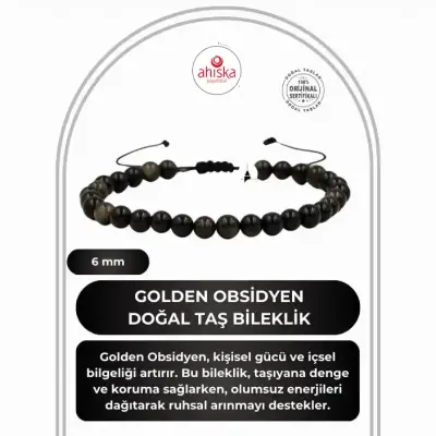 Golden Obsidyen 6mm Merdiven Kapama Doğal Taş Bileklik - 1