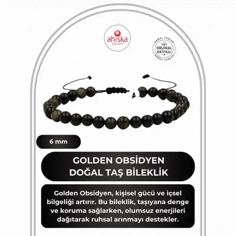 Golden Obsidyen 6mm Merdiven Kapama Doğal Taş Bileklik - 1