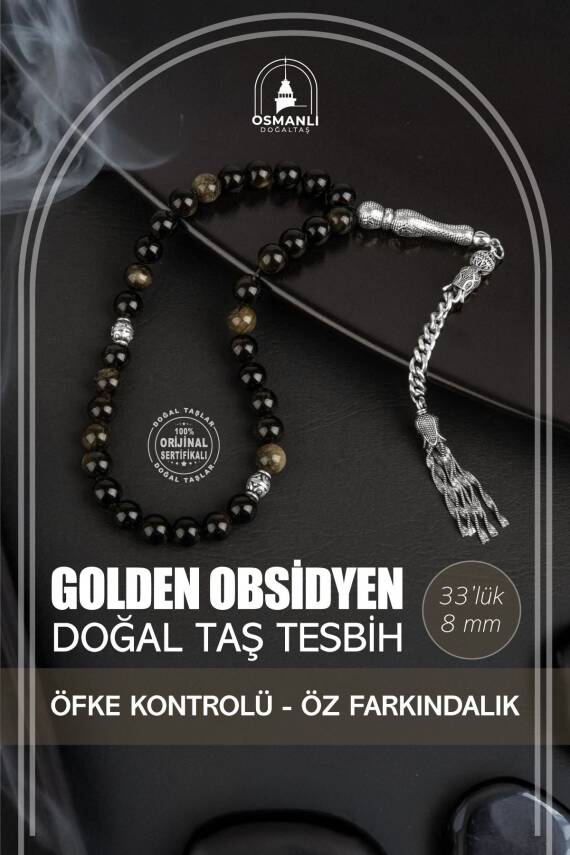 Golden Obsidyen Doğal Taş Tesbih 33lük - 8mm - 1