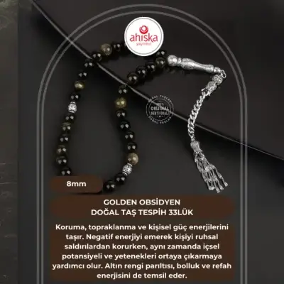 Golden Obsidyen Doğal Taş Tesbih 33lük - 8mm - Doğal Taş (1)