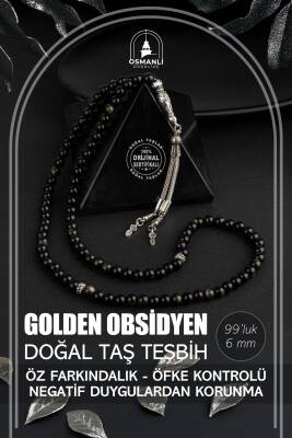 Golden Obsidyen Doğal Taş Tesbih 99luk - 6mm - Osmanlı Doğaltaş