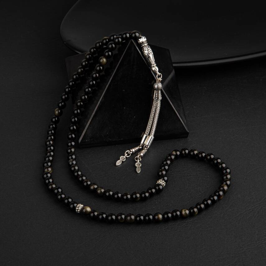 Golden Obsidyen Doğal Taş Tesbih 99luk - 6mm - 1