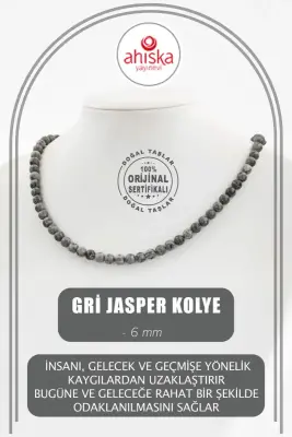 Gri Jasper 6 mm Dizi Doğal Taş Kolye - 1