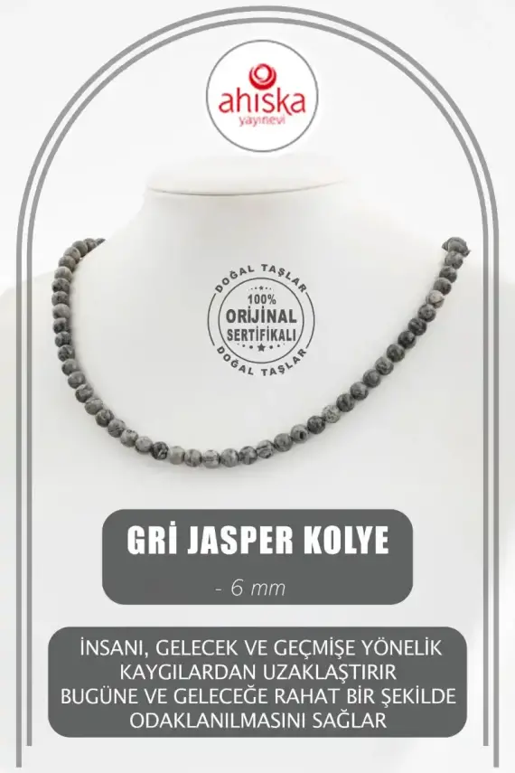 Gri Jasper 6 mm Dizi Doğal Taş Kolye - 1