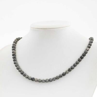 Gri Jasper 6 mm Dizi Doğal Taş Kolye - Doğal Taş (1)