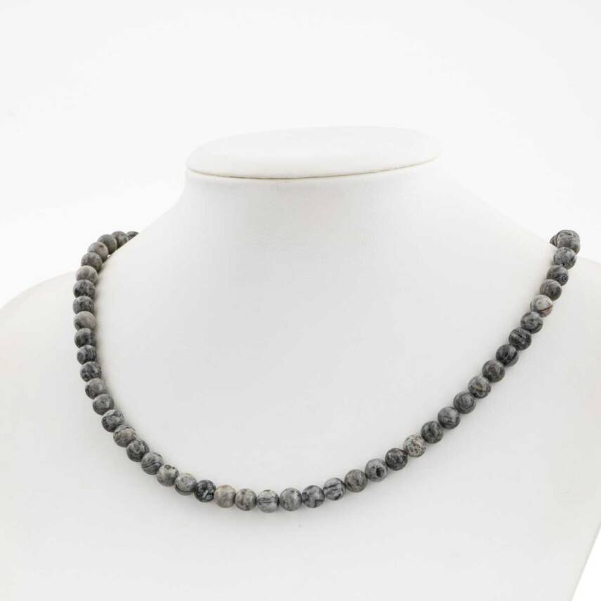 Gri Jasper 6 mm Dizi Doğal Taş Kolye - 2