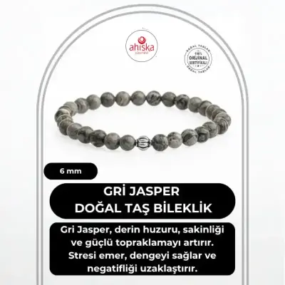 Gri Jasper 6mm Doğal Taş Bileklik - 1