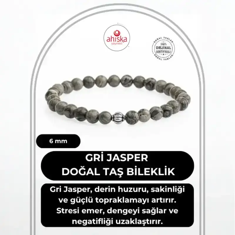 Gri Jasper 6mm Doğal Taş Bileklik - 1