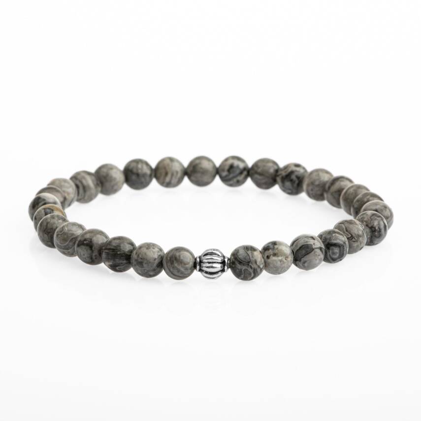 Gri Jasper 6mm Doğal Taş Bileklik - 1
