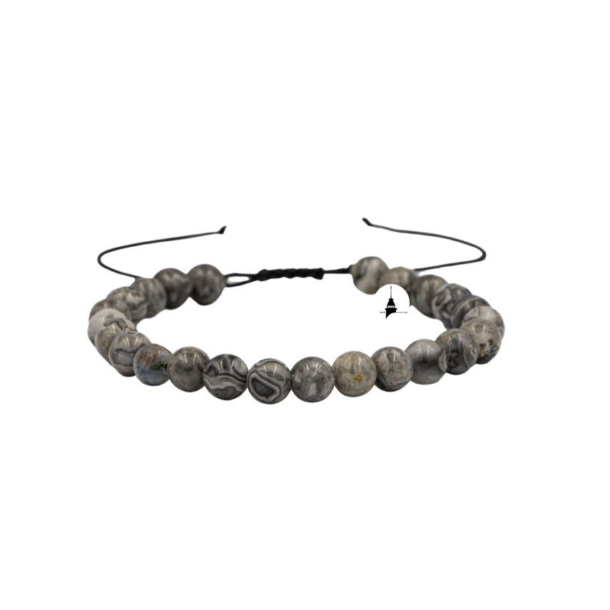 Gri Jasper 6mm Merdiven Kapama Doğal Taş Bileklik - 2