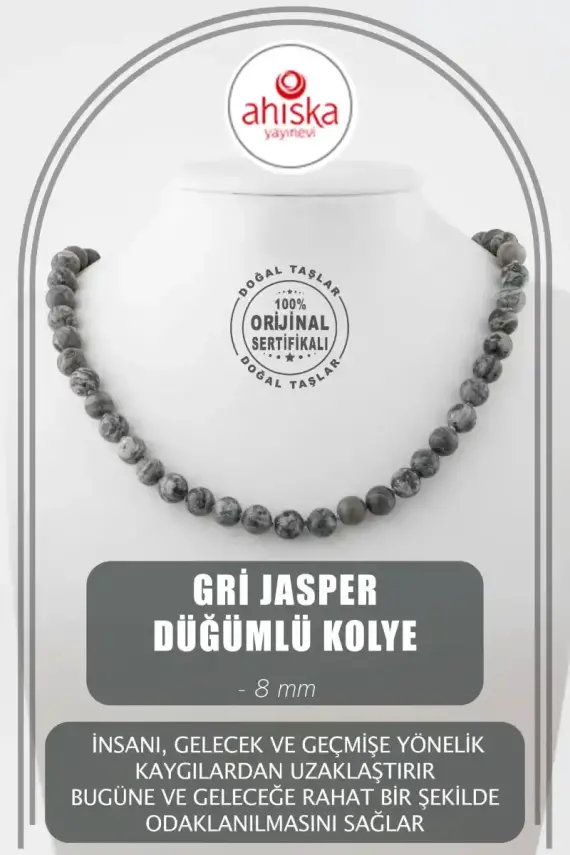 Gri Jasper 8 mm Düğümlü Doğal Taş Kolye - 1