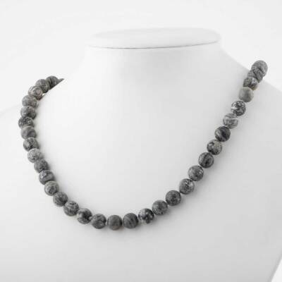 Gri Jasper 8 mm Düğümlü Doğal Taş Kolye - Doğal Taş (1)