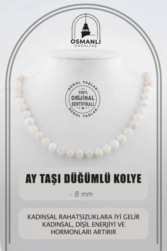 Gri Jasper 8 mm Düğümlü Doğal Taş Kolye - 1