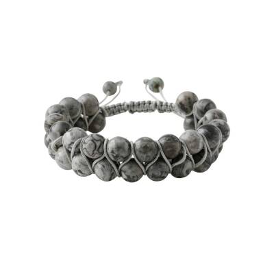Gri Jasper 8mm Çift Sıra Makrome Doğal Taş Bileklik - Doğal Taş (1)