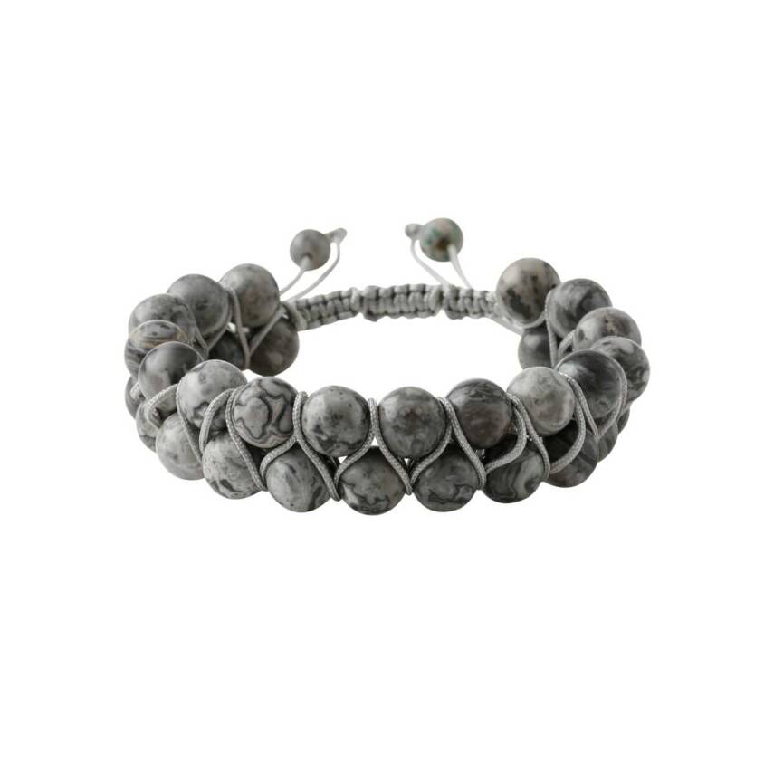 Gri Jasper 8mm Çift Sıra Makrome Doğal Taş Bileklik - 2