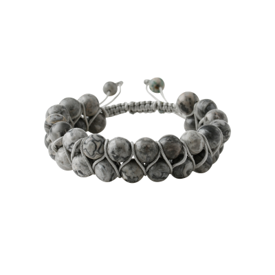 Gri Jasper 8mm Çift Sıra Makrome Doğal Taş Bileklik - 2