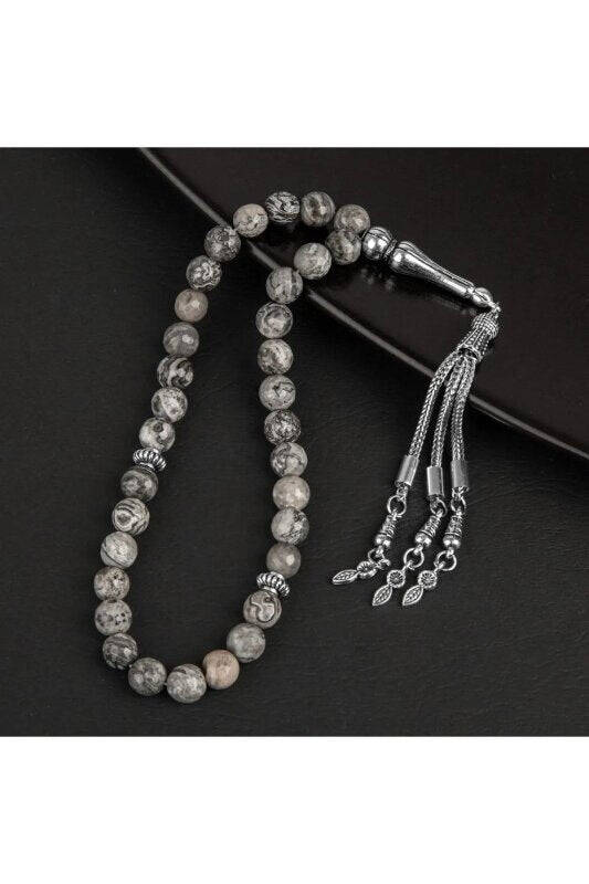 Gri Jasper Doğal Taş Tesbih 33lük - 8mm - 1