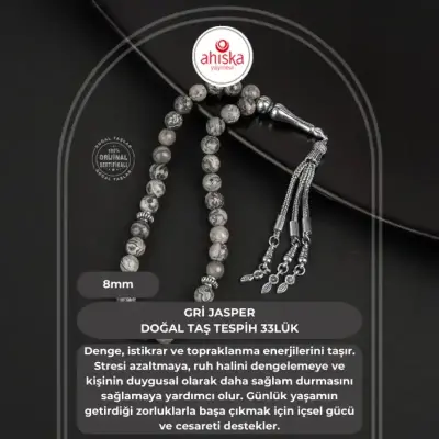 Gri Jasper Doğal Taş Tesbih 33lük - 8mm - 1