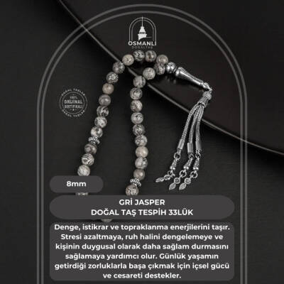 Gri Jasper Doğal Taş Tesbih 33lük - 8mm - 2