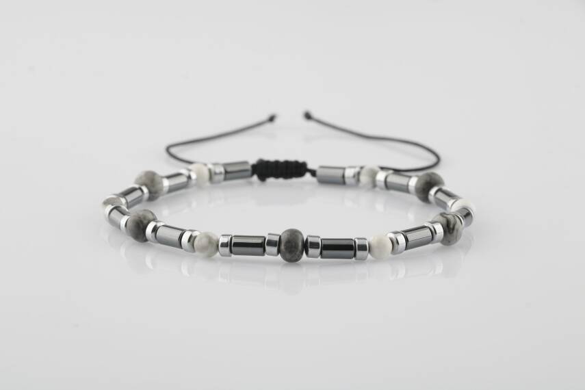 Gri Jasper-Hematit-Havlit Doğal Taş Bileklik - 1