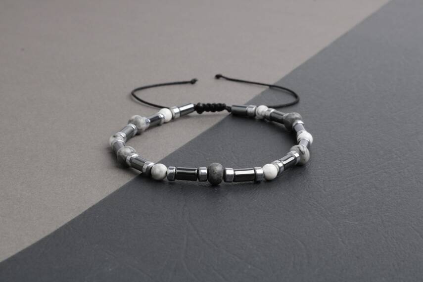 Gri Jasper-Hematit-Havlit Doğal Taş Bileklik - 2