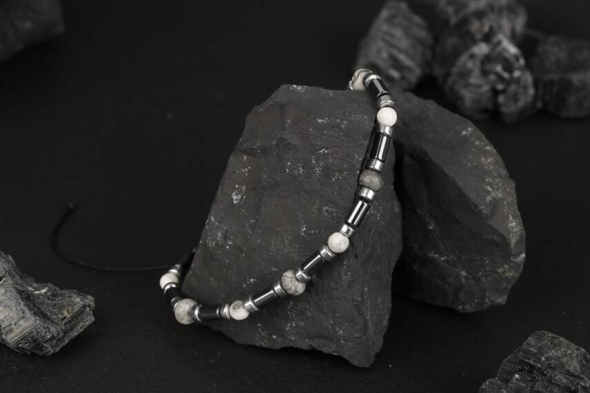 Gri Jasper-Hematit-Havlit Doğal Taş Bileklik - 3