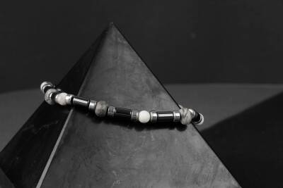 Gri Jasper-Hematit-Havlit Doğal Taş Bileklik - 5