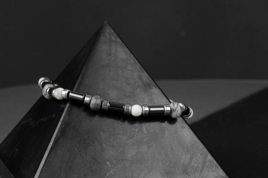 Gri Jasper-Hematit-Havlit Doğal Taş Bileklik - 5