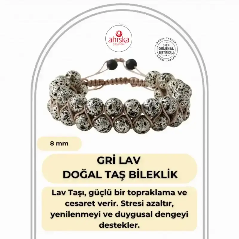 Gri Lav Taşı 8mm Çift Sıra Makrome Doğal Taş Bileklik - 1