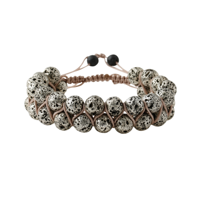 Gri Lav Taşı 8mm Çift Sıra Makrome Doğal Taş Bileklik - Osmanlı Doğaltaş