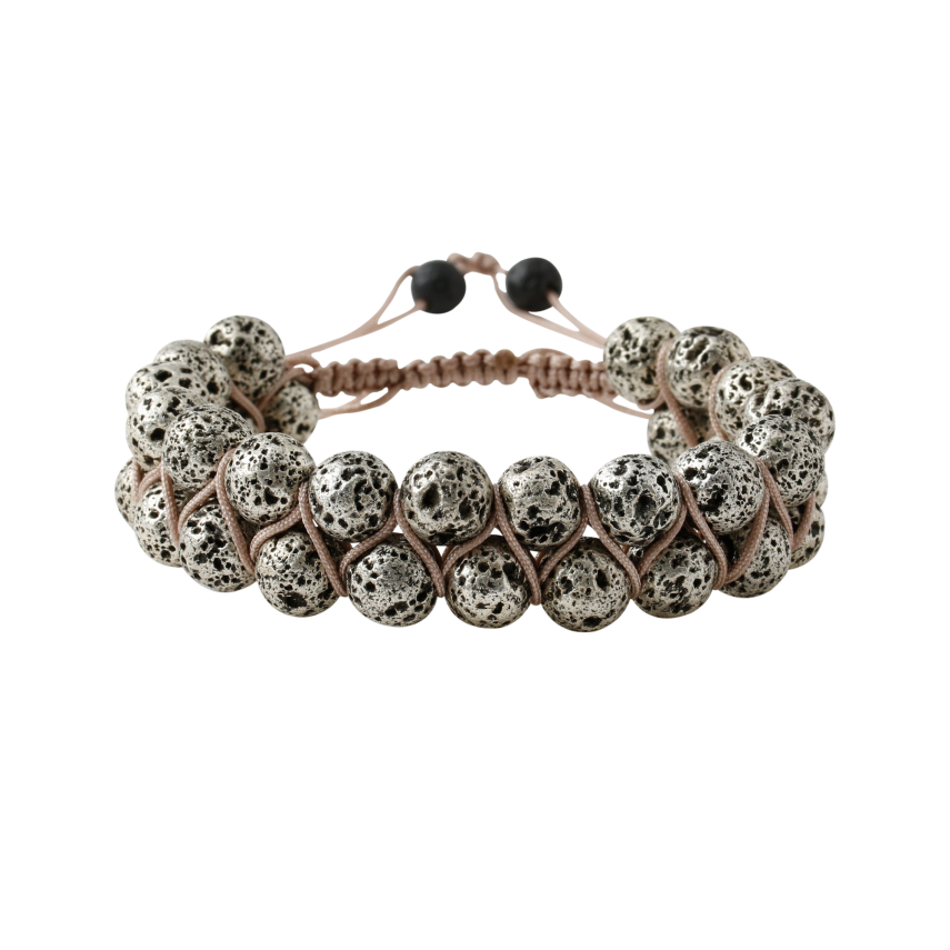Gri Lav Taşı 8mm Çift Sıra Makrome Doğal Taş Bileklik - 2