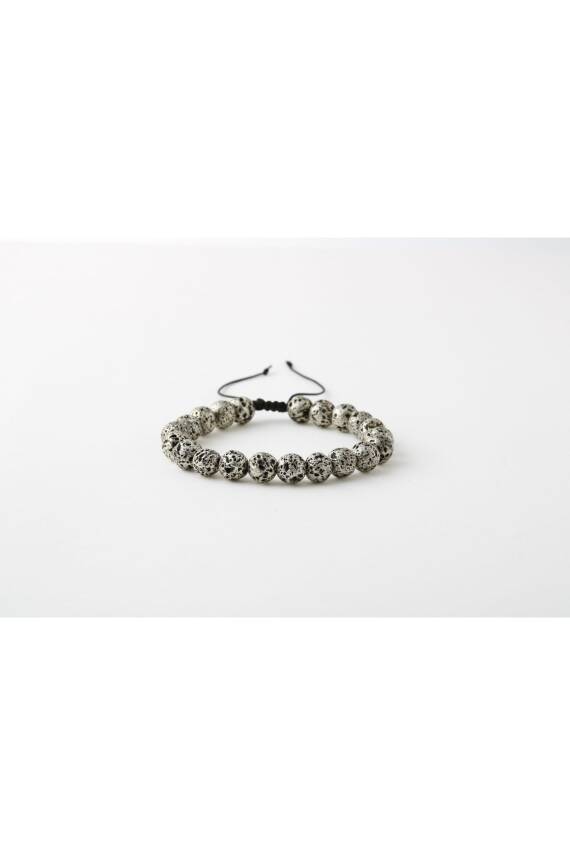 Gri Lav Taşı 8mm Merdiven Kapama Doğal Taş Bileklik - 1