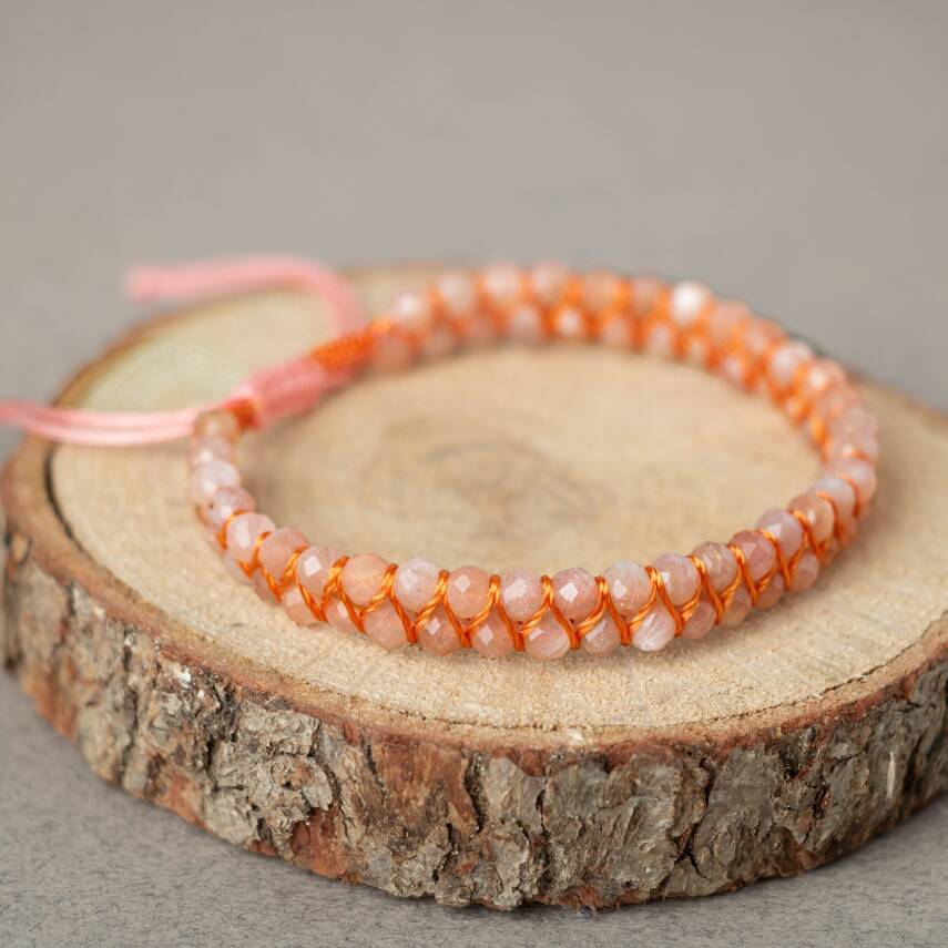 Güneş Taşı 3-4mm Çift Sıra Doğal Taş Bileklik - 1