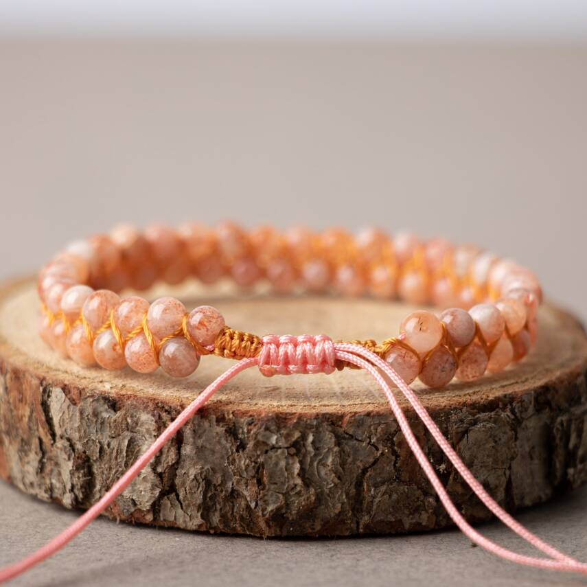 Güneş Taşı 4mm Çift Sıra Doğal Taş Bileklik - 3