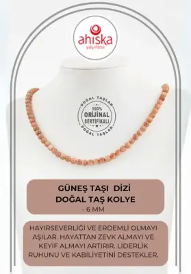 Güneş Taşı 6 mm Dizi Doğal Taş Kolye - 1