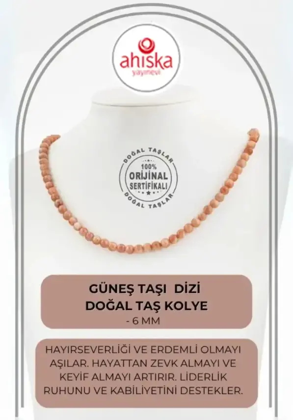 Güneş Taşı 6 mm Dizi Doğal Taş Kolye - 1