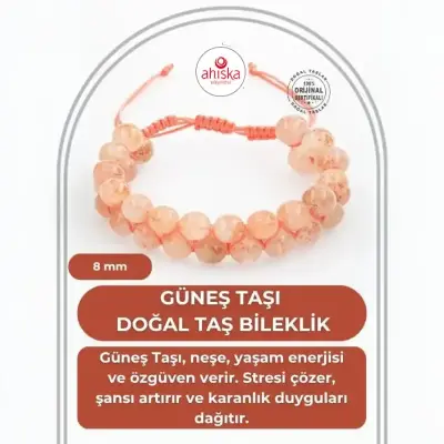 Güneş Taşı 8mm Çift Sıra Makrome Doğal Taş Bileklik - Doğal Taş (1)