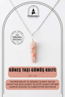 Güneş Taşı Doğal Taş Kolye Ucu 3x1 cm, Gümüş Zincir - Osmanlı Doğaltaş