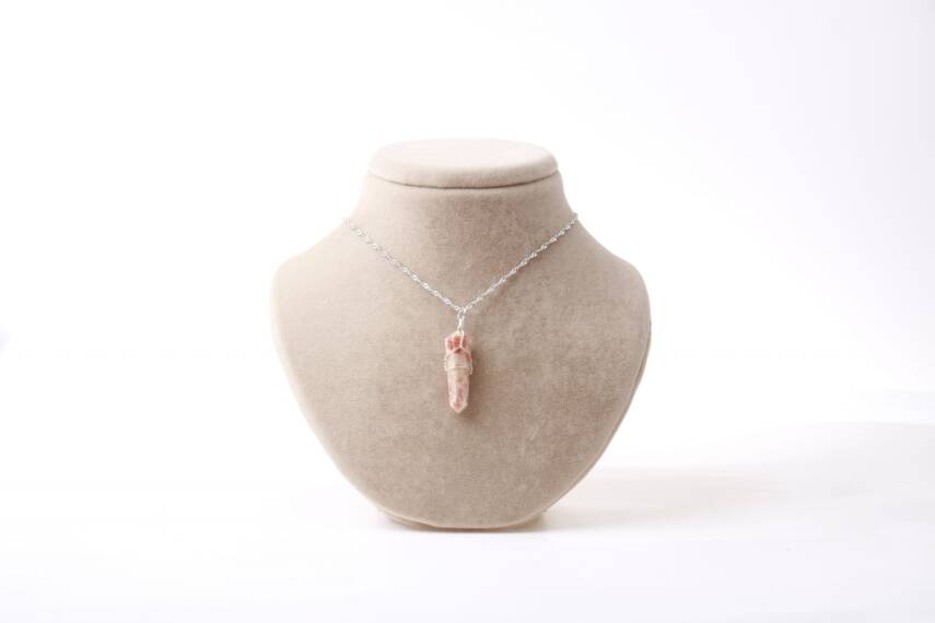 Güneş Taşı Doğal Taş Kolye Ucu 3x1 cm, Gümüş Zincir - 2