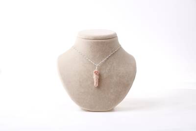 Güneş Taşı Doğal Taş Kolye Ucu 3x1 cm, Gümüş Zincir - 4