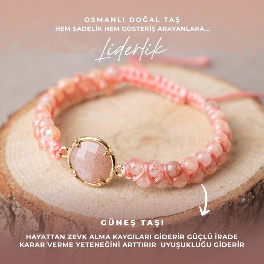 Güneş Taşı Doğal Taş Makrome Bileklik - 1