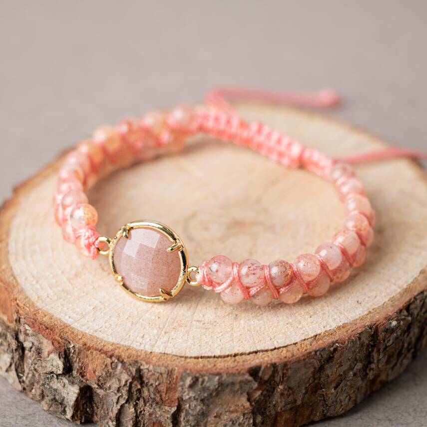 Güneş Taşı Doğal Taş Makrome Bileklik - 3