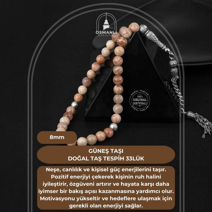 Güneş Taşı Doğal Taş Tesbih 33lük - 8mm - 2