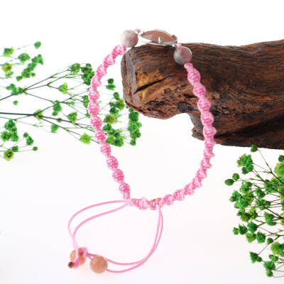 Güneş Taşı-Lepidolit Doğal Taş Makrome Örgü Bileklik - 2